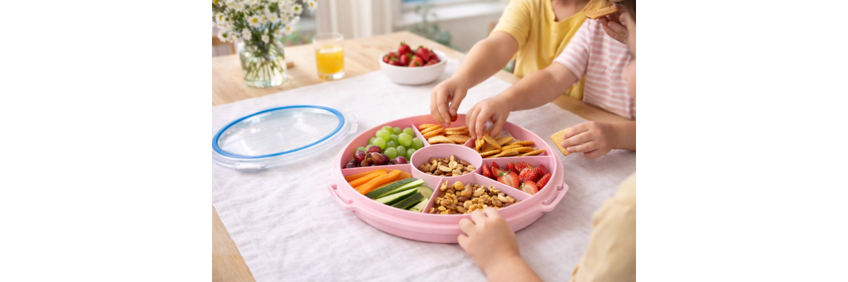 Snack clever servieren: Das praktische Snacktablett mit Deckel und 6 Fächern - Snacktablett mit Deckel &amp; Fächern – praktischer Alltagshelfer für Snacks