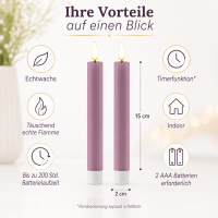 Deluxe Homeart LED Stabkerze 2er Set Lavendel
