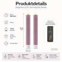Deluxe Homeart LED Stabkerze 2er Set Lavendel