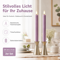 Deluxe Homeart LED Stabkerze 2er Set Lavendel