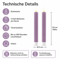 Deluxe Homeart LED Stabkerze 2er Set Lavendel
