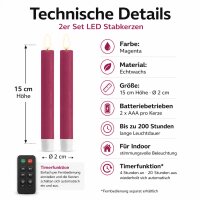 Deluxe Homeart LED Stabkerze 2er Set Magenta