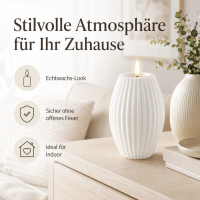 LED Kerze Deluxe Homeart Rillenkerze Ovale Formkerze aus Echtwachs mit hochwertigem Wachsspiegel - ( Weiß )
