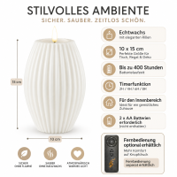 LED Kerze Deluxe Homeart Rillenkerze Ovale Formkerze aus Echtwachs mit hochwertigem Wachsspiegel - ( Weiß )