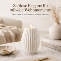 LED Kerze Deluxe Homeart Rillenkerze Ovale Formkerze aus Echtwachs mit hochwertigem Wachsspiegel - ( Weiß )