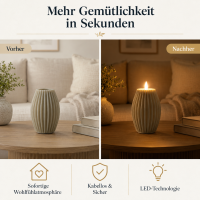 LED Kerze Deluxe Homeart Rillenkerze Ovale Formkerze aus Echtwachs mit hochwertigem Wachsspiegel - ( Sand )