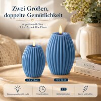 LED Kerze Deluxe Homeart Rillenkerze Ovale Formkerze aus Echtwachs mit hochwertigem Wachsspiegel - ( Ice Blue )