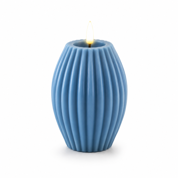 LED Kerze Deluxe Homeart Rillenkerze Ovale Formkerze aus Echtwachs mit hochwertigem Wachsspiegel - ( Ice Blue )