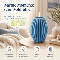 LED Kerze Deluxe Homeart Rillenkerze Ovale Formkerze aus Echtwachs mit hochwertigem Wachsspiegel - ( Ice Blue )