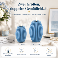 LED Kerze Deluxe Homeart Rillenkerze Ovale Formkerze aus Echtwachs mit hochwertigem Wachsspiegel - ( Ice Blue )
