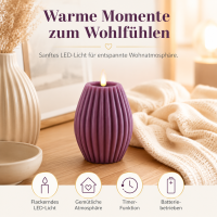 LED Kerze Deluxe Homeart Rillenkerze Ovale Formkerze aus Echtwachs mit hochwertigem Wachsspiegel - ( Purple )