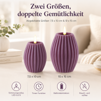 LED Kerze Deluxe Homeart Rillenkerze Ovale Formkerze aus Echtwachs mit hochwertigem Wachsspiegel - ( Purple )