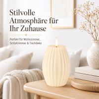 LED Kerze Deluxe Homeart Rillenkerze Ovale Formkerze aus Echtwachs mit hochwertigem Wachsspiegel - ( Cream )