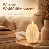 LED Kerze Deluxe Homeart Rillenkerze Ovale Formkerze aus Echtwachs mit hochwertigem Wachsspiegel - ( Cream )