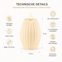 LED Kerze Deluxe Homeart Rillenkerze Ovale Formkerze aus Echtwachs mit hochwertigem Wachsspiegel - ( Cream )