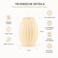 LED Kerze Deluxe Homeart Rillenkerze Ovale Formkerze aus Echtwachs mit hochwertigem Wachsspiegel - ( Cream )
