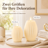 LED Kerze Deluxe Homeart Rillenkerze Ovale Formkerze aus Echtwachs mit hochwertigem Wachsspiegel - ( Cream )