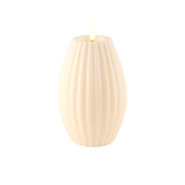 LED Kerze Deluxe Homeart Rillenkerze Ovale Formkerze aus Echtwachs mit hochwertigem Wachsspiegel - ( Cream )