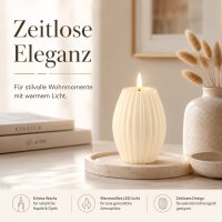 LED Kerze Deluxe Homeart Rillenkerze Ovale Formkerze aus Echtwachs mit hochwertigem Wachsspiegel - ( Cream )