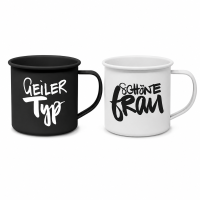 2er Metallbecher Set „Geiler Typ & Schöne Frau“ – 350 ml
