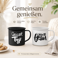 2er Metallbecher Set „Geiler Typ & Schöne Frau“ – 350 ml