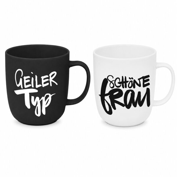 2er Becher Set „Geiler Typ & Schöne Frau“ – Porzellan Tassen 350 ml