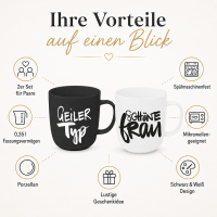 2er Becher Set „Geiler Typ & Schöne Frau“ – Porzellan Tassen 350 ml