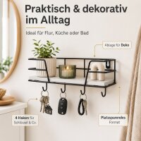 Wandregal Metall Holz schwarz 4 Haken 25 x 10 cm Schlüsselregal