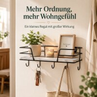 Wandregal Metall Holz schwarz 4 Haken 25 x 10 cm Schlüsselregal