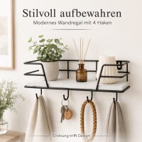 Wandregal Metall Holz schwarz 4 Haken 25 x 10 cm Schlüsselregal