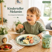 Kinderteller Melamin 22cm Grün Mint mit Rand und Dschungelmotiv