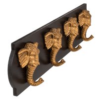 Holz-Garderobe mit Elefantenköpfen