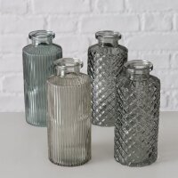 Blumenvase im 4er Set aus Glas in Flaschenform - Hellgrün