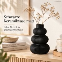 Schwarze Keramikvase 21cm - matte Steingut Vase modern skulptural
