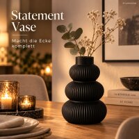 Schwarze Keramikvase 21cm - matte Steingut Vase modern skulptural