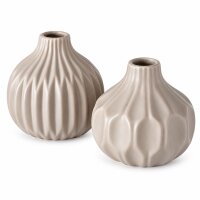 Deko Vase Beige Set 11cm Greige - Steingut Vase geometrisch matt