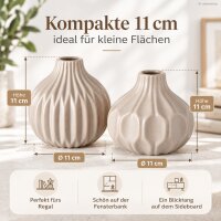 Deko Vase Beige Set 11cm Greige - Steingut Vase geometrisch matt