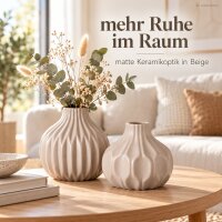 Deko Vase Beige Set 11cm Greige - Steingut Vase geometrisch matt