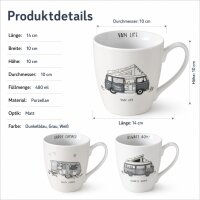 Jumbobecher Vanlife 480ml Bunt Dunkelblau Porzellan Camping Becher