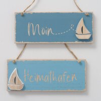 Dekoratives Schild im 2er Set aus Holz Maritim Heimathafen und Moin Segelboot