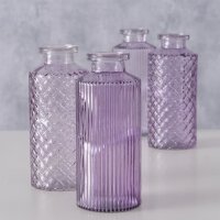 Blumenvase im 4er Set aus Glas in Flaschenform - Lila