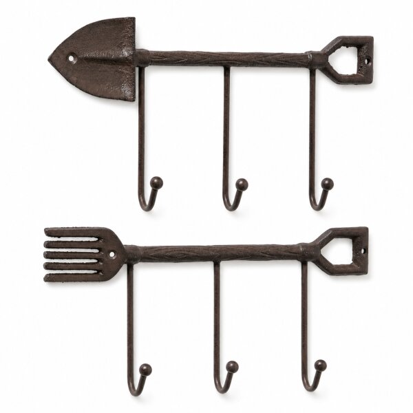 Boltze Garderobenhaken Tibeta 2er Set – Gusseisen Wandhaken in Braun