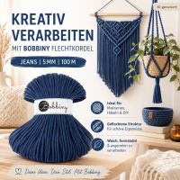 Flechtkordel 5mm 100m Blau Jeans - Makramee Garn Baumwolle