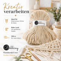 Baumwollkordel 5mm 100m Natur - Makramee Kordel Golden Natural