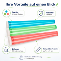 Aufbewahrungsröhrchen 3er-Set aus Kunststoff in bunten Farben