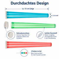 Aufbewahrungsröhrchen 3er-Set aus Kunststoff in bunten Farben