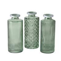 Vase im 3er Set aus Glas in Flaschenform Silber Transparent