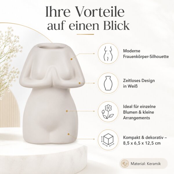 Keramik-Vase „Womens Body“ Weiß – kleine Deko-Vase 12,5 cm