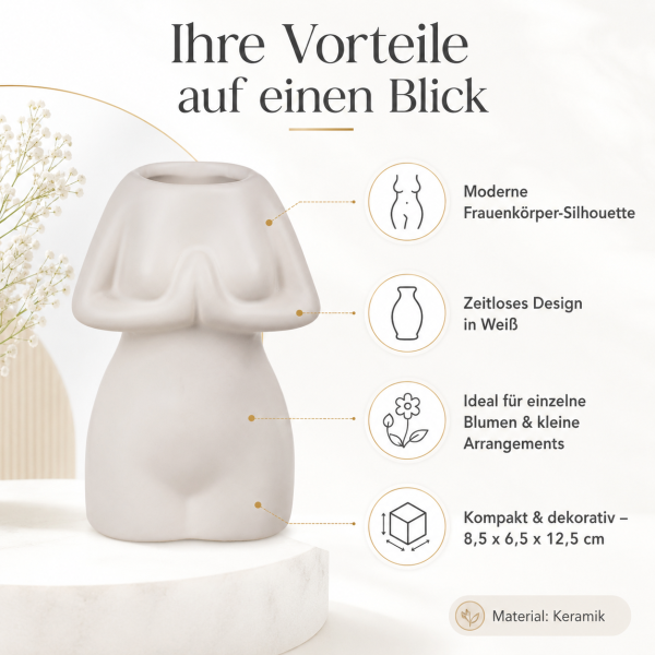 Keramik-Vase „Womens Body“ Weiß – kleine Deko-Vase 12,5 cm