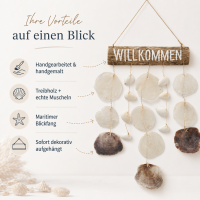 Boltze Willkommen Schild mit Muscheln – maritime Wanddeko aus Treibholz